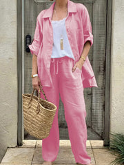 Women's simple solid color linen Set