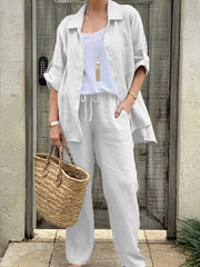 Women's simple solid color linen Set