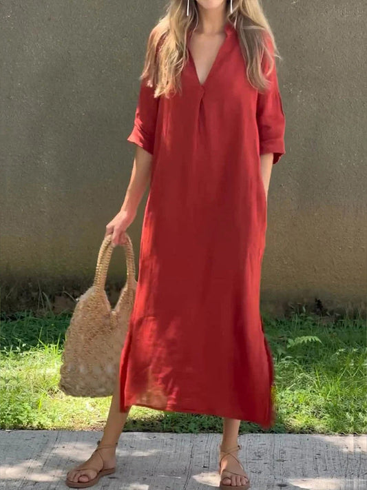 Women's Vintage Simple Linen Midi Dress