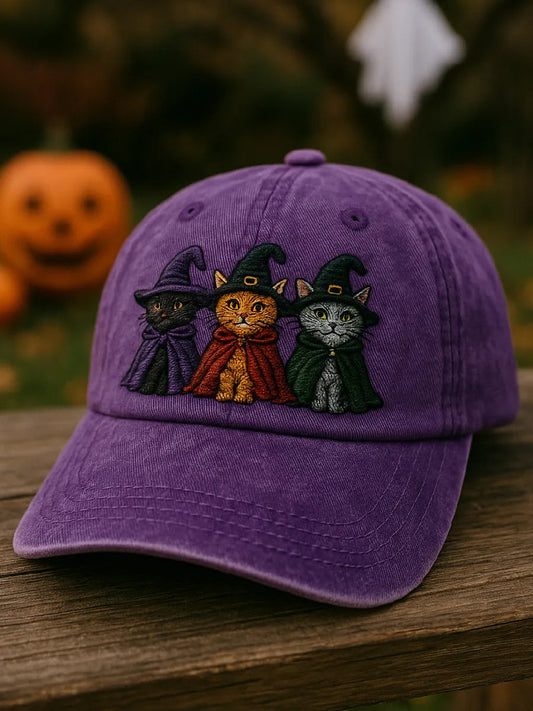 Unisex Halloween Cats Witches Print Hat