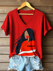 Women's MMIW Inspired Print V-Neck T-Shirt