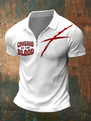 Men's Covered By The Blood Print zip up short sleeve