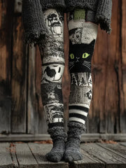 Women's Halloween Patchwork Print Leggings