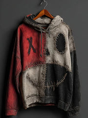 Women's Halloween Pumpkin Face Colorblock Patchwork Hoodie