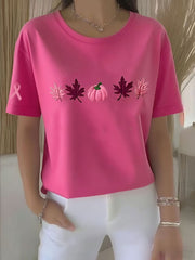 Women's Breast Cancer Awareness Pink Ribbon Print Casual T-shirt