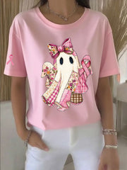 Women's Breast Cancer Awareness Pink Ribbon Print Casual T-shirt