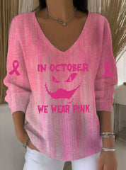 Women's Breast Cancer In October We Wear Pink Printed Casual Top