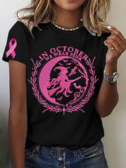 Women's In October We Wear Pink Witch Breast Cancer Awareness Short Sleeve T-Shirt
