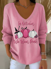 Women's Breast Cancer In October We Wear Pink Printed Casual Top