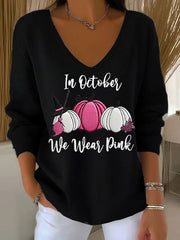 Women's Breast Cancer In October We Wear Pink Printed Casual Top