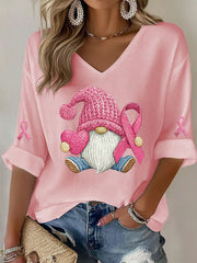 Women's Breast Cancer Awareness Pink Ribbon Print T-Shirt