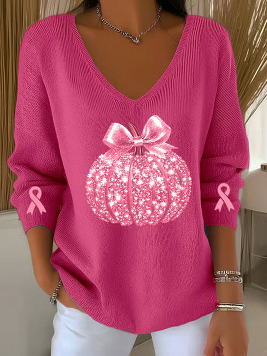 Women's Pink Ribbon Print Casual Top