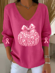 Women's Pink Ribbon Print Casual Top