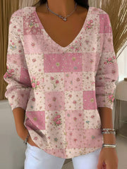 Women's Pink Patchwork Print Casual Top