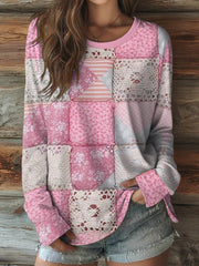 Women's Pink Floral Art Breast Cancer Awareness Long Sleeve Shirt