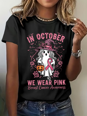 Women's Breast Cancer Awareness In October We Wear Pink Print Casual T-Shirt