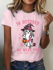 Women's Breast Cancer Awareness In October We Wear Pink Print Casual T-Shirt