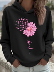 Women's Pink Ribbon Sunflower Faith Breast Cancer Awareness Support Sweatshirt