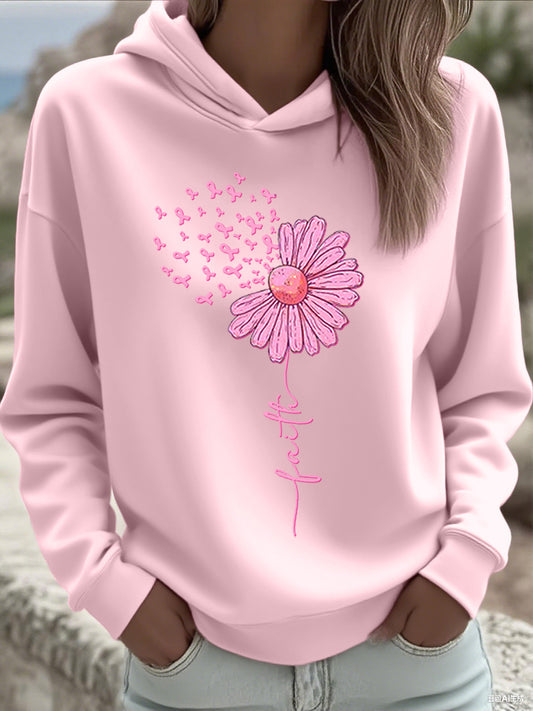Women's Pink Ribbon Sunflower Faith Breast Cancer Awareness Support Sweatshirt