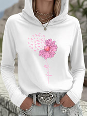Women's Pink Ribbon Sunflower Faith Breast Cancer Awareness Support Hooded Top