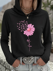 Women's Pink Ribbon Sunflower Faith Breast Cancer Awareness Support Hooded Top