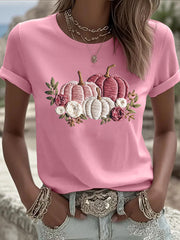 Women's Pink Pumpkin Print Casual T-shirt