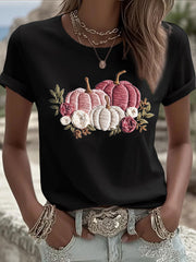 Women's Pink Pumpkin Print Casual T-shirt