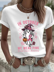 Women's Breast Cancer Awareness In October We Wear Pink Print Casual T-Shirt