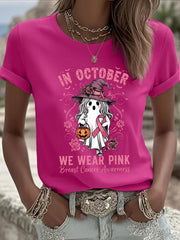 Women's Breast Cancer Awareness In October We Wear Pink Print Casual T-Shirt