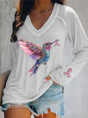 Women's Pink Hummingbird Print Casual T-shirt