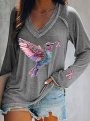 Women's Pink Hummingbird Print Casual T-shirt