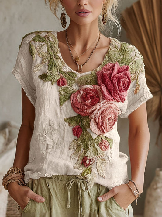 Women's Breast Cancer Rose Casual T-Shirts