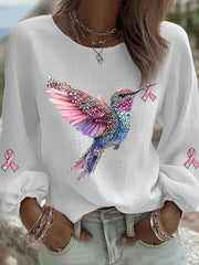 Women's Pink Hummingbird Print Casual T-shirt