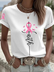 Women's Breast Cancer Awareness Pink Ribbon Faith Short Sleeve T-shirt