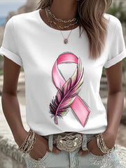 Women's Breast Cancer Awareness Pink Ribbon Short Sleeve T-shirt