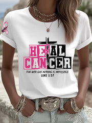 Women's Breast Cancer Awareness Heal Cancer Pink Ribbon Short Sleeve T-shirt