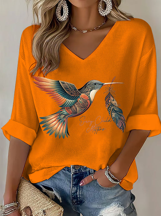 women's orange shirt day hummingbird V-neck tops