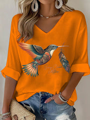 women's orange shirt day hummingbird V-neck tops