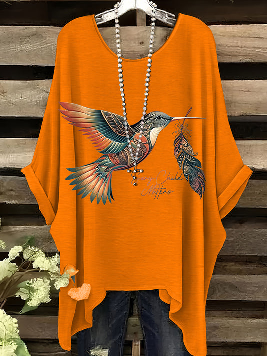 Women's Orange Shirt Day Hummingbird Casual Tops