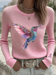 Women's Pink Ribbon Print Casual Top