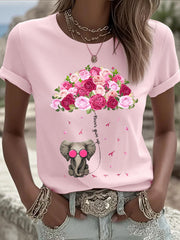 Women's Breast Cancer Elephant Umbrella T-Shirts