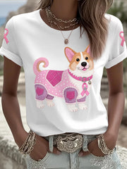 Women's Pink Dog Pink Ribbon Breast Cancer Awareness Support Tee