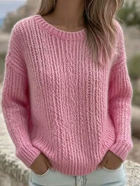 Women's Solid Color Casual Crew Neck Top