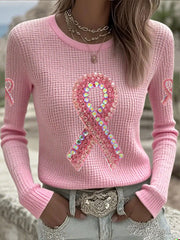 Women's Breast Cancer Pink Waffle Long Sleeve T-Shirts