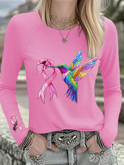 Women's Breast Cancer Hummingbird Pink Ribbon Long-sleeved T-shirt