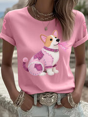 Women's Pink Dog Pink Ribbon Breast Cancer Awareness Support Tee