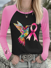Women's Breast Cancer Hummingbird Pink Ribbon Long-sleeved T-shirt