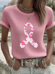 Women's Breast Cancer Awareness Pink Cherry Blossom Ribbon V-Neck T-Shirt