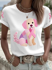 Women's Pink Dog Pink Ribbon Breast Cancer Awareness Support Tee