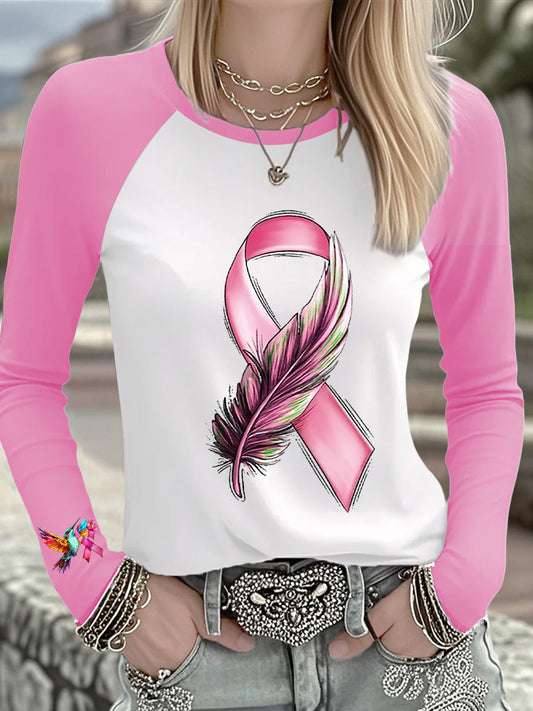 Women's Breast Cancer Hummingbird Pink Ribbon Long-sleeved T-shirt